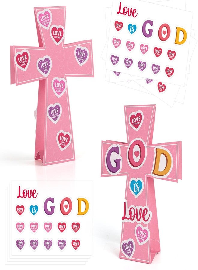 Yewfold 24Pcs Valentine's Day Religious Cross Craft Kit, Valentines DIY Cross Make Your Own 3D Handmade Valentines Christian Crafts, God is Love Church Art Project Activities - Image 1